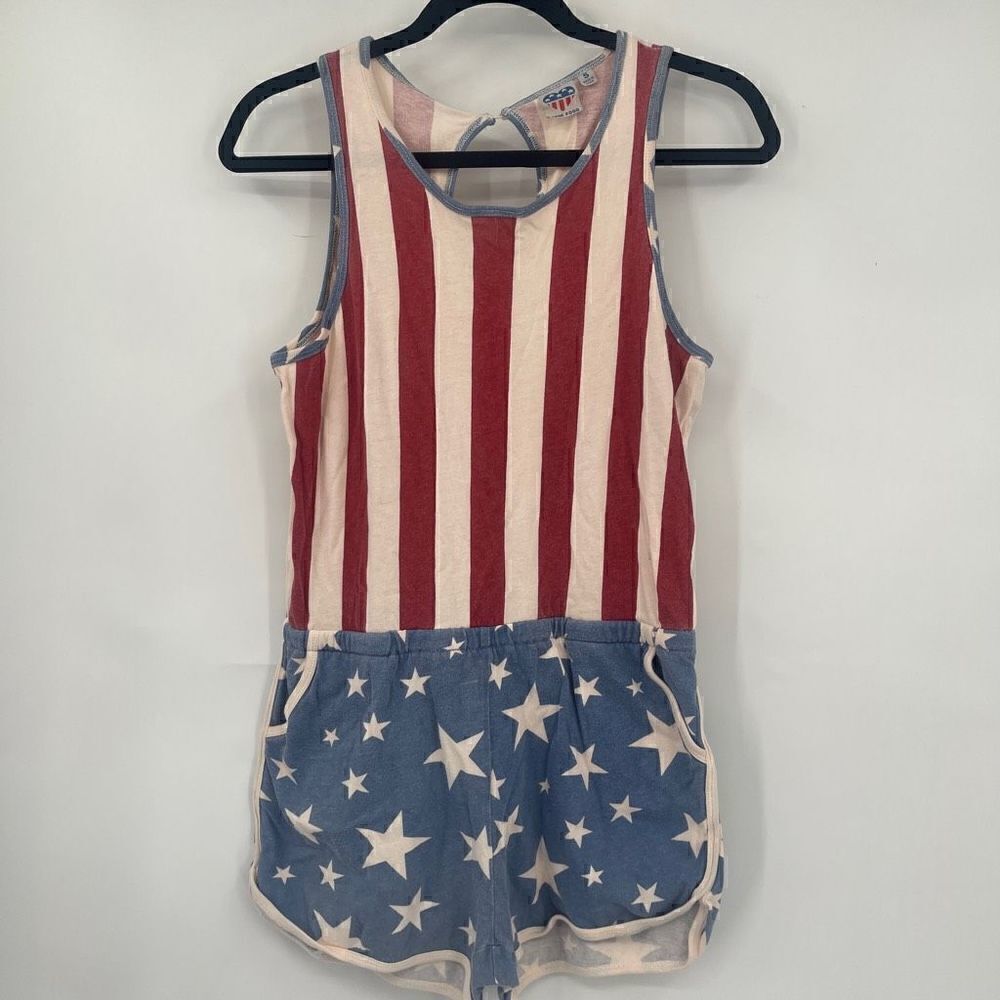 Junk Food Women's Patriotic Americana Elastic Waist Short Romper with Pockets S